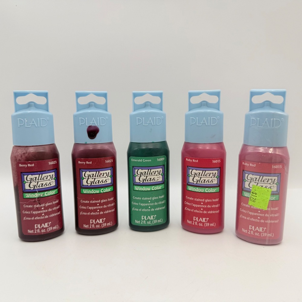 Plaid Gallery Glass Window Color Paint Lot 5 Bottles Berry Red Emerald Ruby 2oz